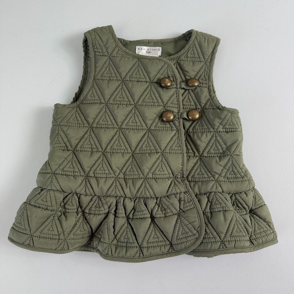 Max Studio Kids Green Geometric Quilted Vest Girls Size 18 Months